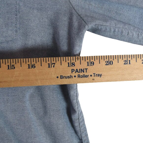 Volcom Blue Chambray Button Down Shirt Modern Fit L Skater Surf Casual - Picture 4 of 7